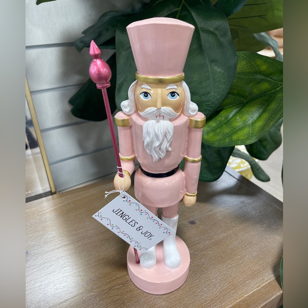 Pink Christmas Nutcracker with Staff Pastel Christmas Jingles & Joy Figure NWT